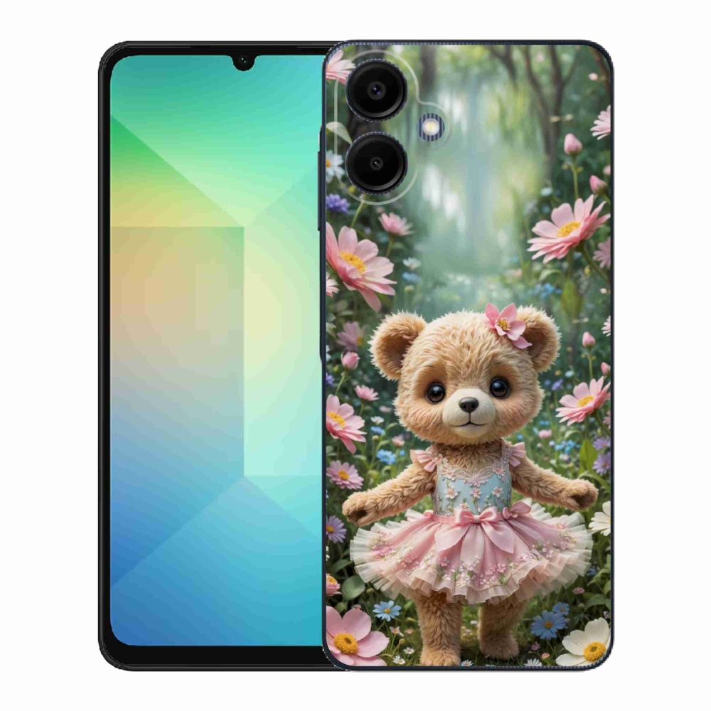 Gelový kryt mmCase na Samsung Galaxy A06 - roztomilý medvídek v květinách