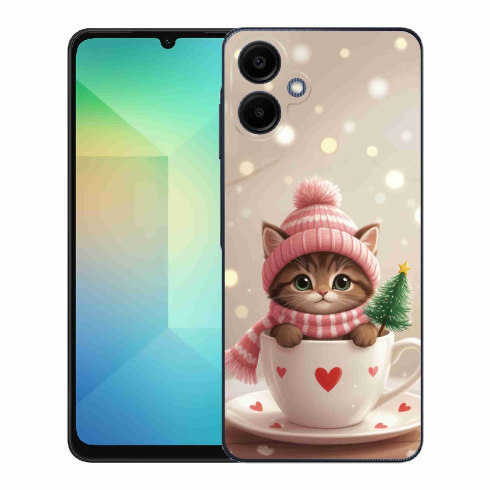 Gelový kryt mmCase na Samsung Galaxy A06 - vánoční kotě v hrnku