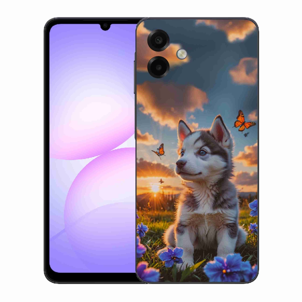 Gelový kryt mmCase na Samsung Galaxy A07 - husky při západu slunce