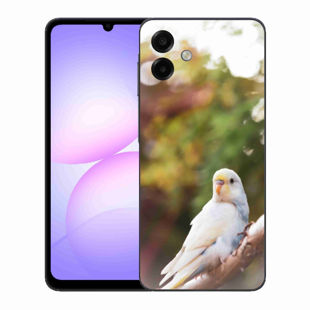 Gelový kryt mmCase na Samsung Galaxy A07 - papoušek andulka bílá