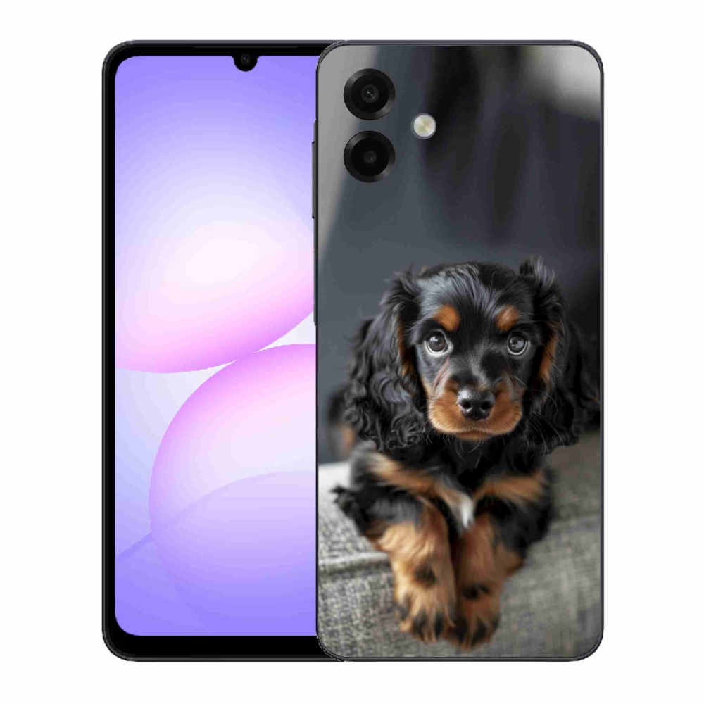 Gelový kryt mmCase na Samsung Galaxy A07 - roztomilý dlouhosrstý jezevčík