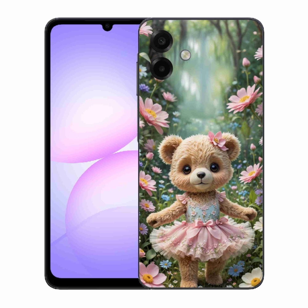 Gelový kryt mmCase na Samsung Galaxy A07 - roztomilý medvídek v květinách