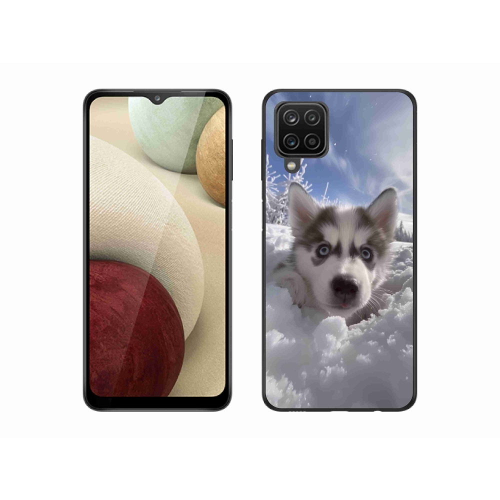 Gelový kryt mmCase na Samsung Galaxy A12 - husky ve sněhu