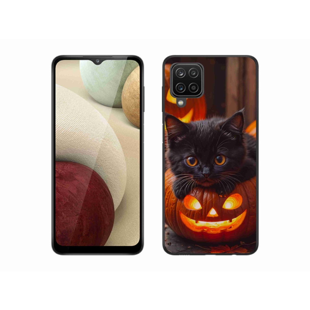 Gelový kryt mmCase na Samsung Galaxy A12 - kotě a dýně