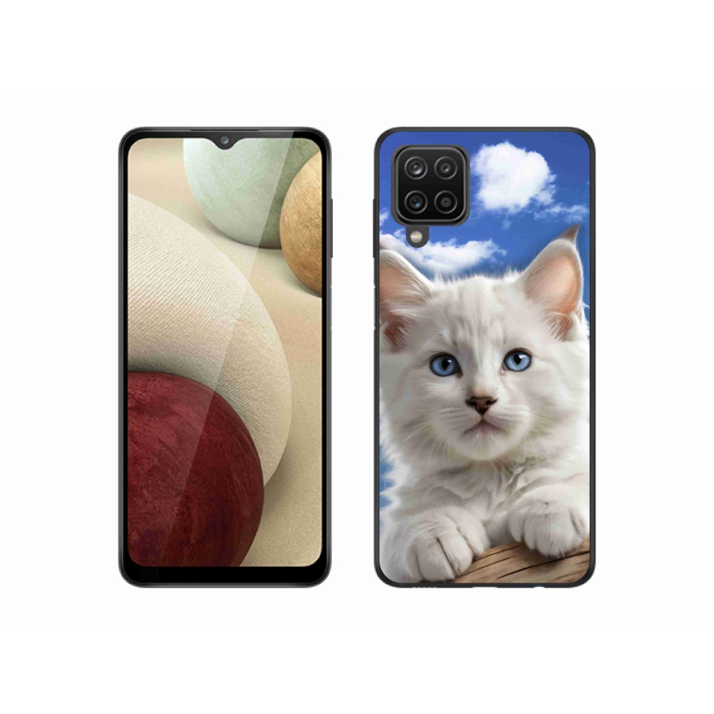 Gelový kryt mmCase na Samsung Galaxy A12 - kotě a oblaka
