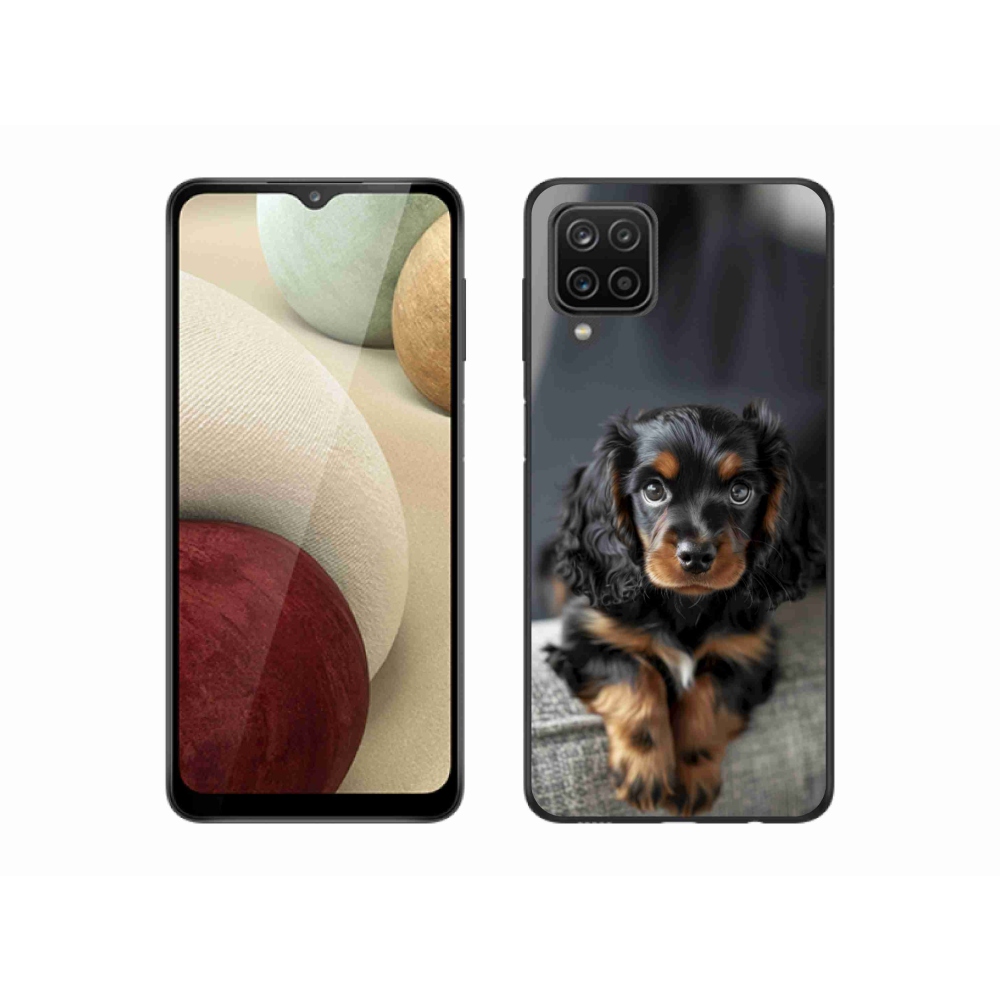 Gelový kryt mmCase na Samsung Galaxy A12 - roztomilý dlouhosrstý jezevčík