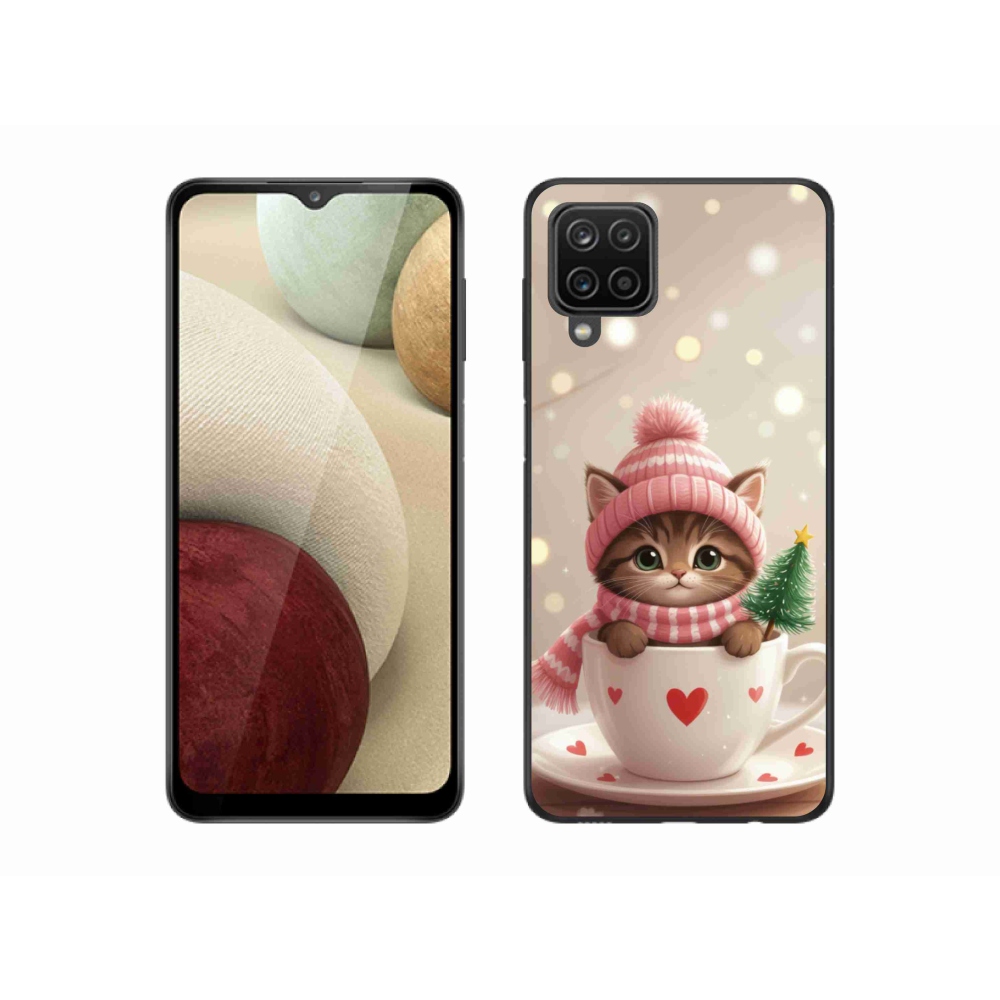 Gelový kryt mmCase na Samsung Galaxy A12 - vánoční kotě v hrnku