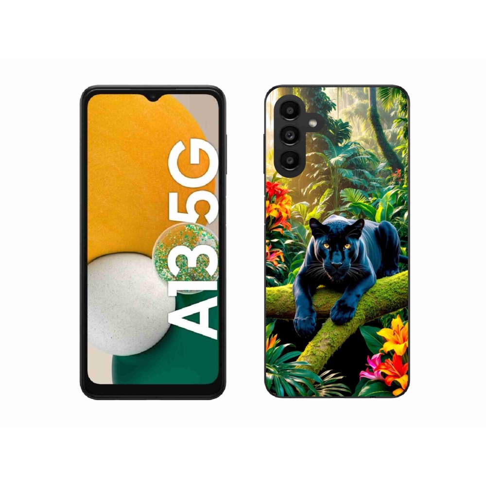 Gelový kryt mmCase na Samsung Galaxy A13 5G - černý panter v džungli