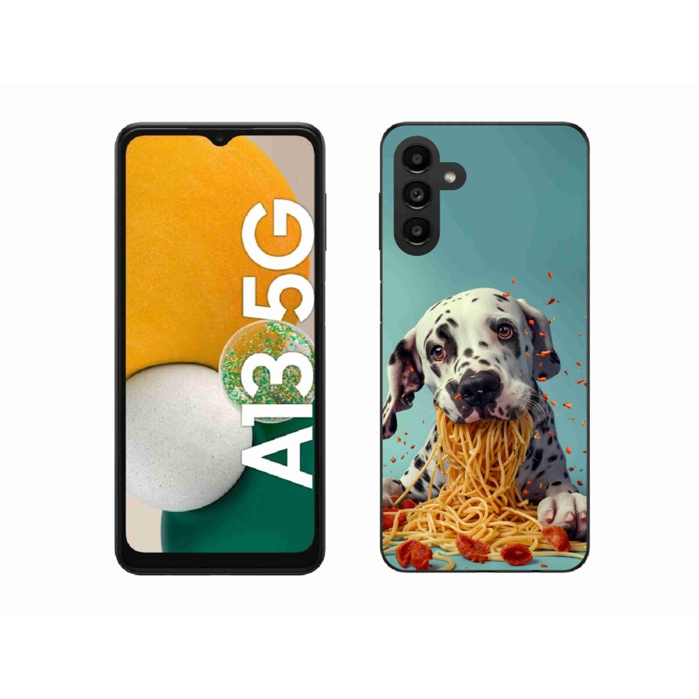 Gelový kryt mmCase na Samsung Galaxy A13 5G - dalmatin a špagety
