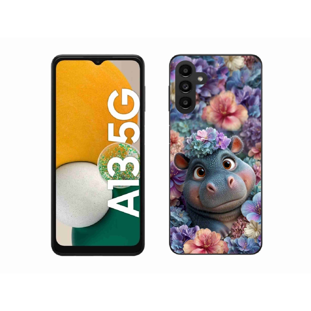 Gelový kryt mmCase na Samsung Galaxy A13 5G - hrošík v květinách