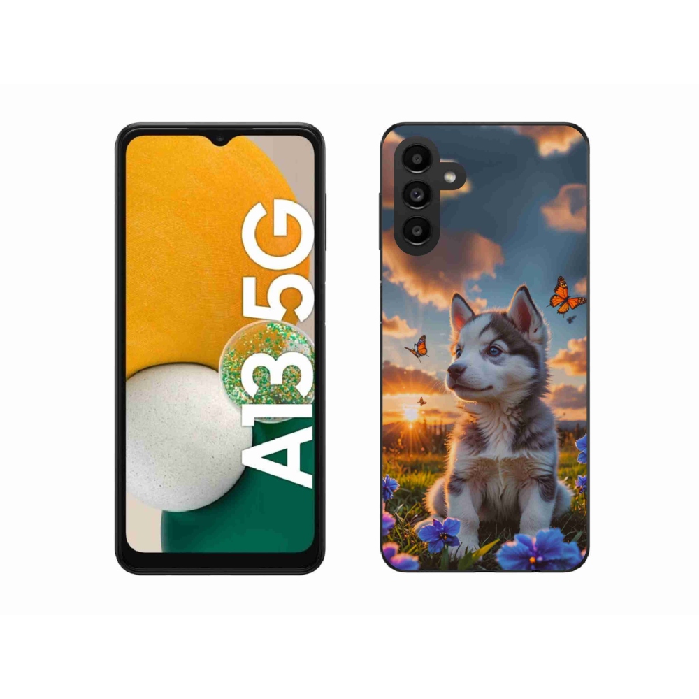 Gelový kryt mmCase na Samsung Galaxy A13 5G - husky při západu slunce