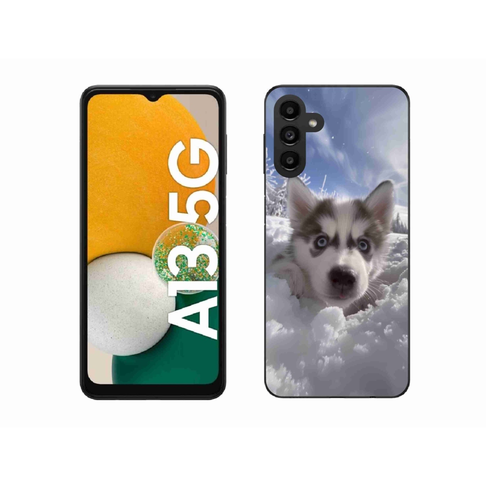 Gelový kryt mmCase na Samsung Galaxy A13 5G - husky ve sněhu