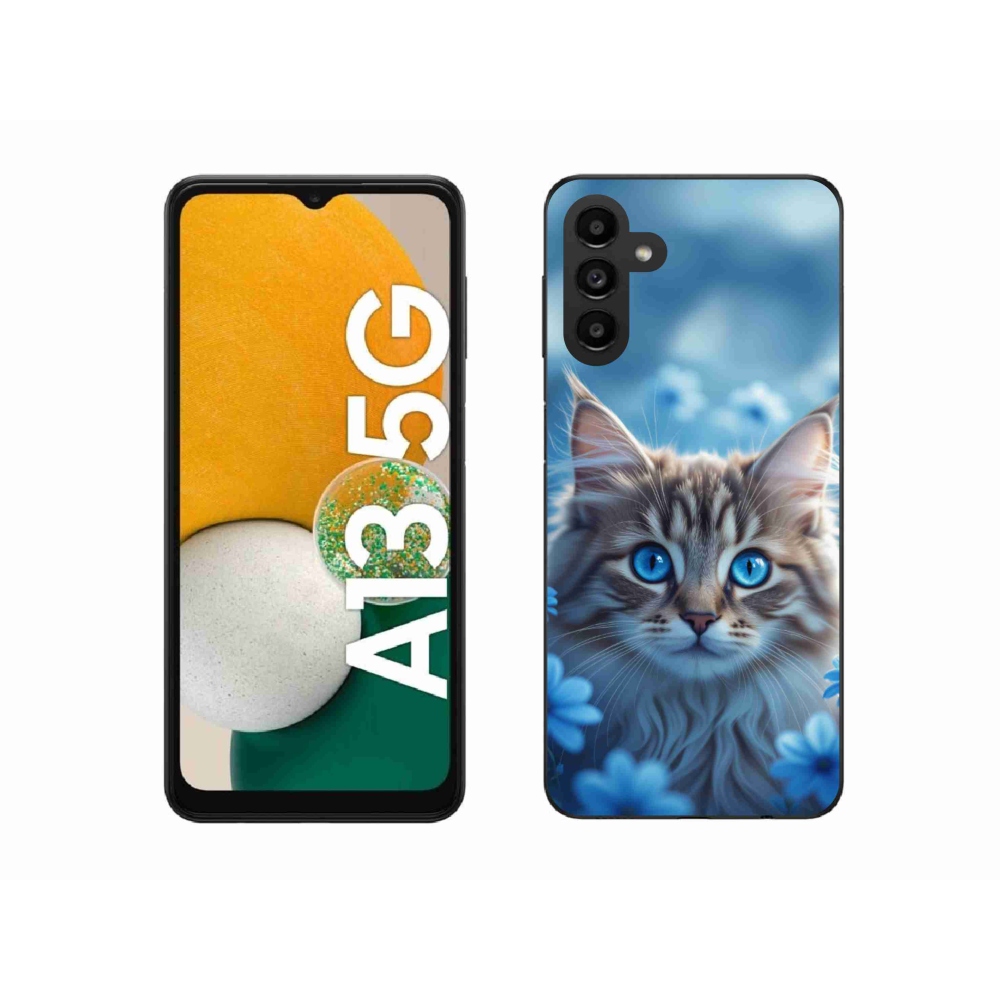 Gelový kryt mmCase na Samsung Galaxy A13 5G - koťátko v modrých květech