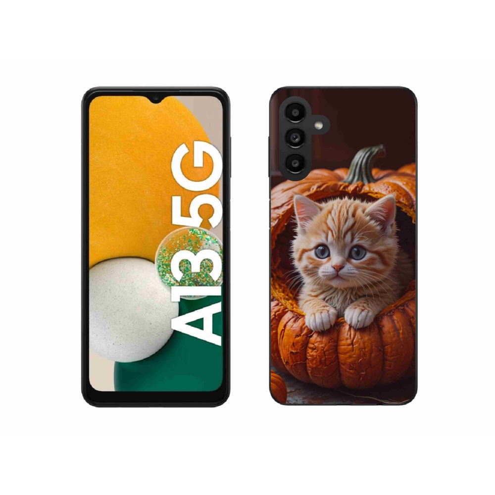 Gelový kryt mmCase na Samsung Galaxy A13 5G - kotě a dýně 2