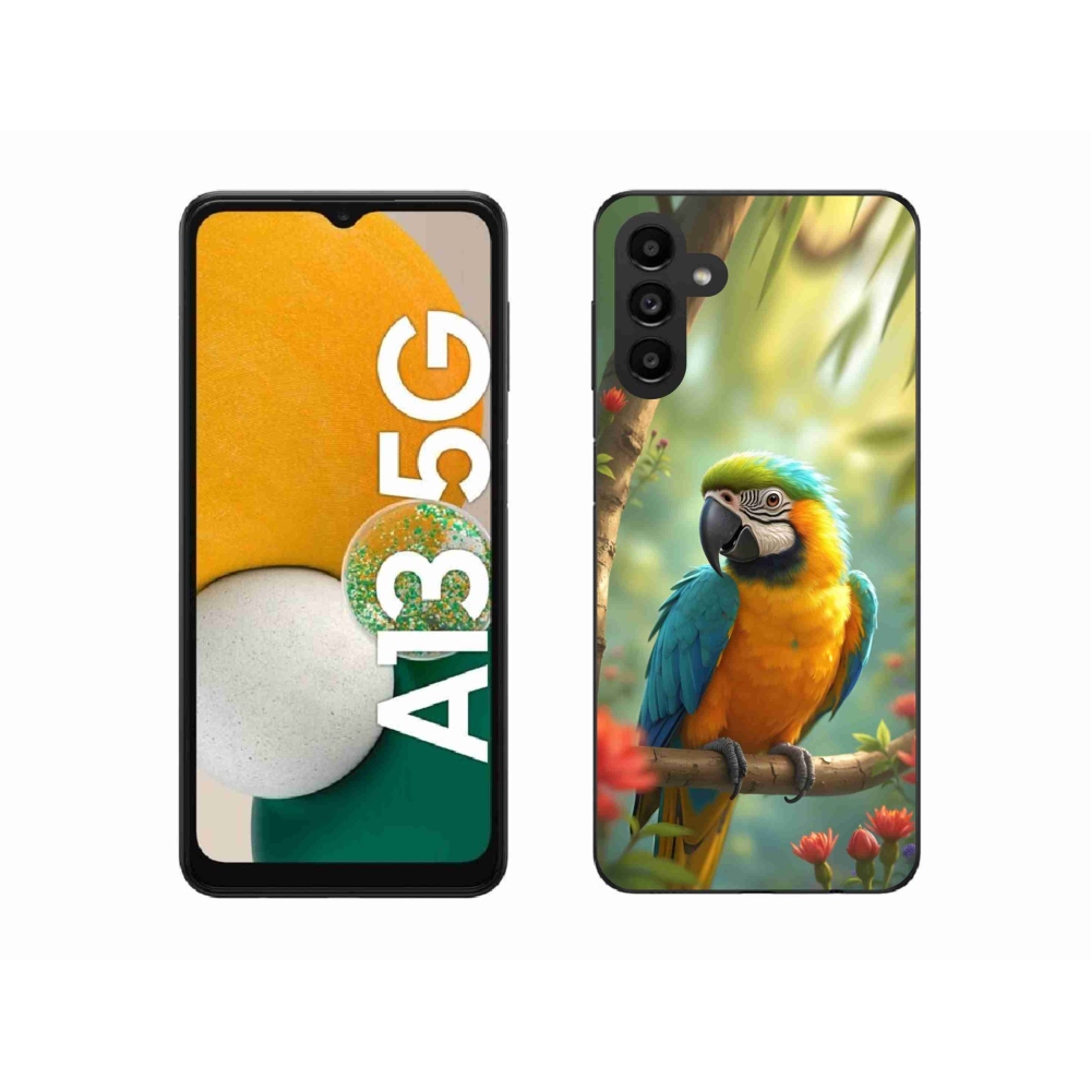 Gelový kryt mmCase na Samsung Galaxy A13 5G - papoušek ara modrožlutá