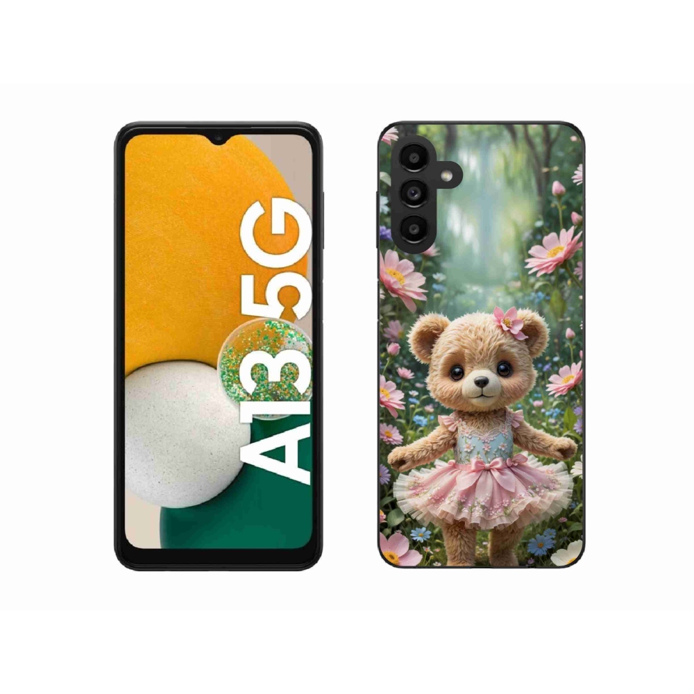 Gelový kryt mmCase na Samsung Galaxy A13 5G - roztomilý medvídek v květinách