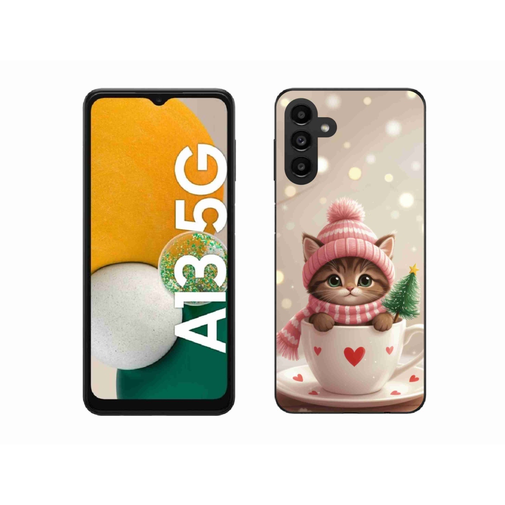 Gelový kryt mmCase na Samsung Galaxy A13 5G - vánoční kotě v hrnku