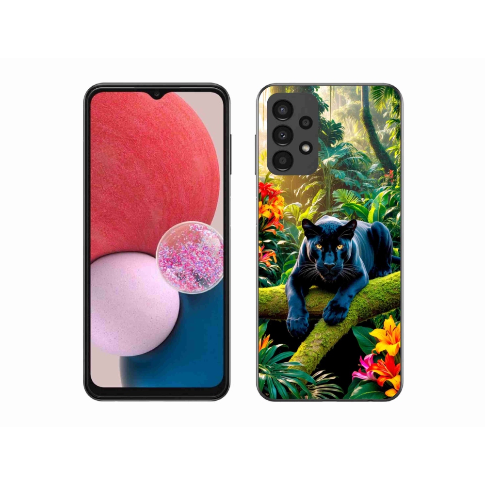 Gelový kryt mmCase na Samsung Galaxy A13 - černý panter v džungli
