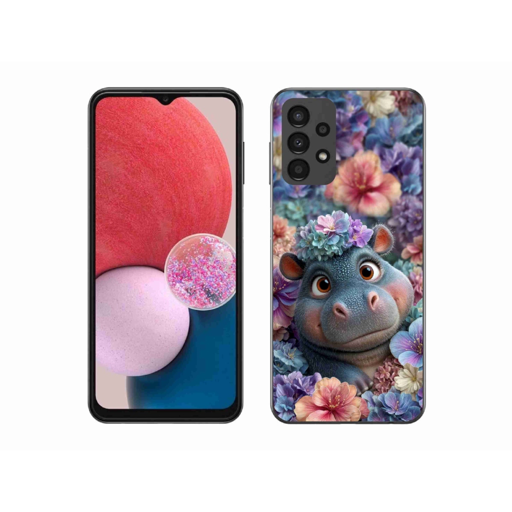 Gelový kryt mmCase na Samsung Galaxy A13 - hrošík v květinách