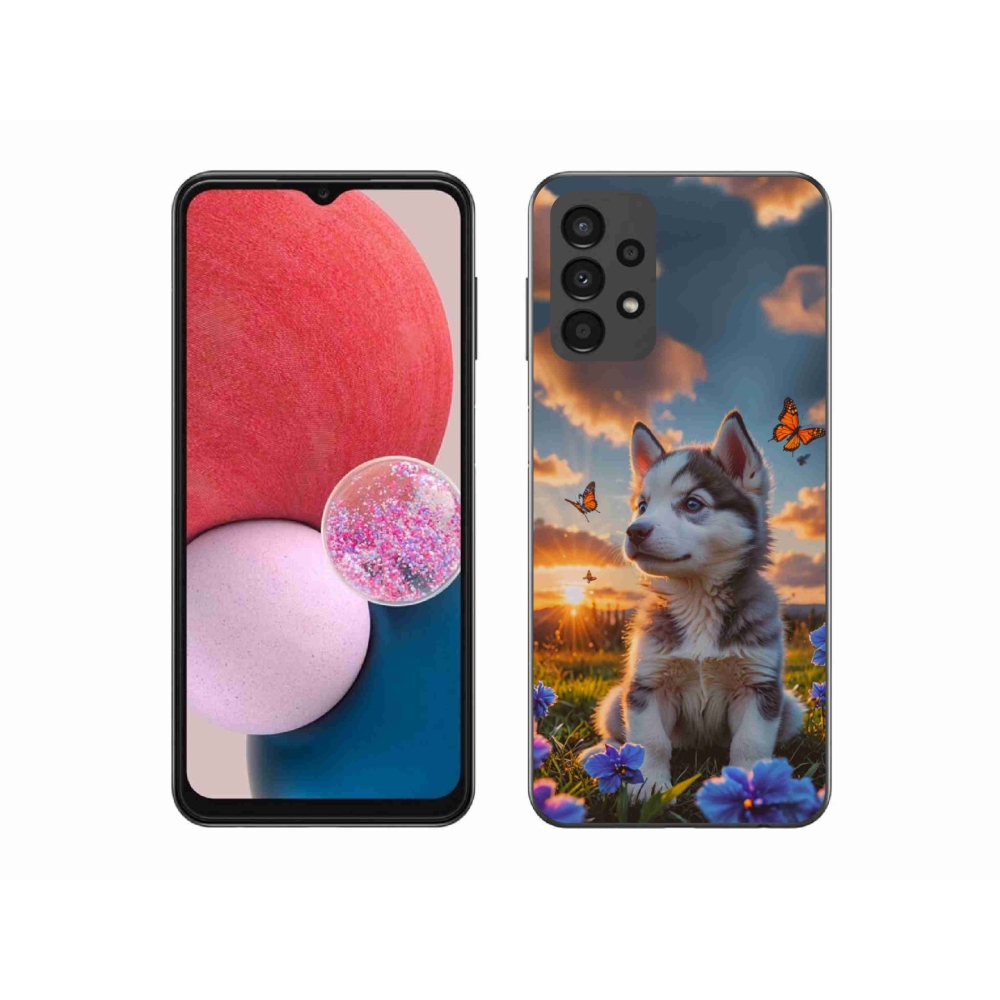 Gelový kryt mmCase na Samsung Galaxy A13 - husky při západu slunce