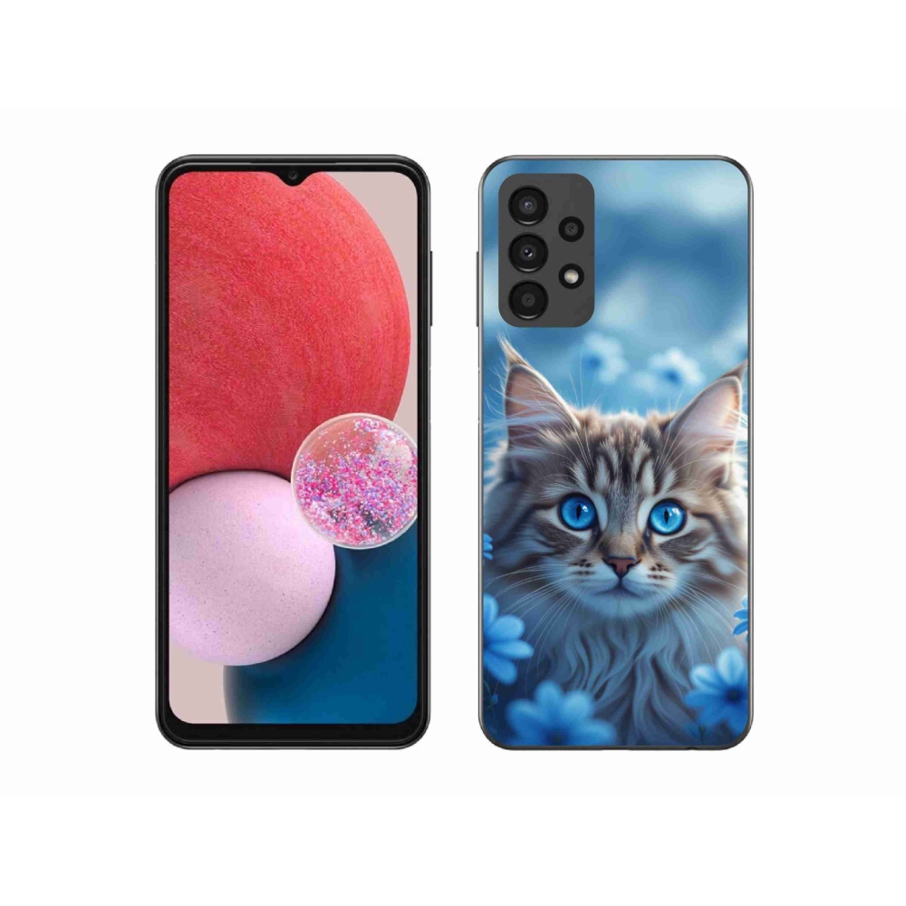 Gelový kryt mmCase na Samsung Galaxy A13 - koťátko v modrých květech