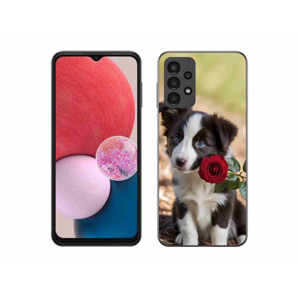 Gelový kryt mmCase na Samsung Galaxy A13 - roztomilá border kolie s růží