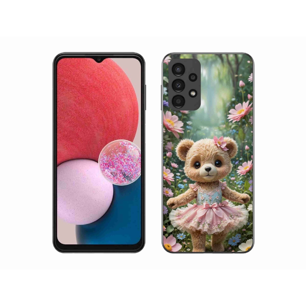 Gelový kryt mmCase na Samsung Galaxy A13 - roztomilý medvídek v květinách