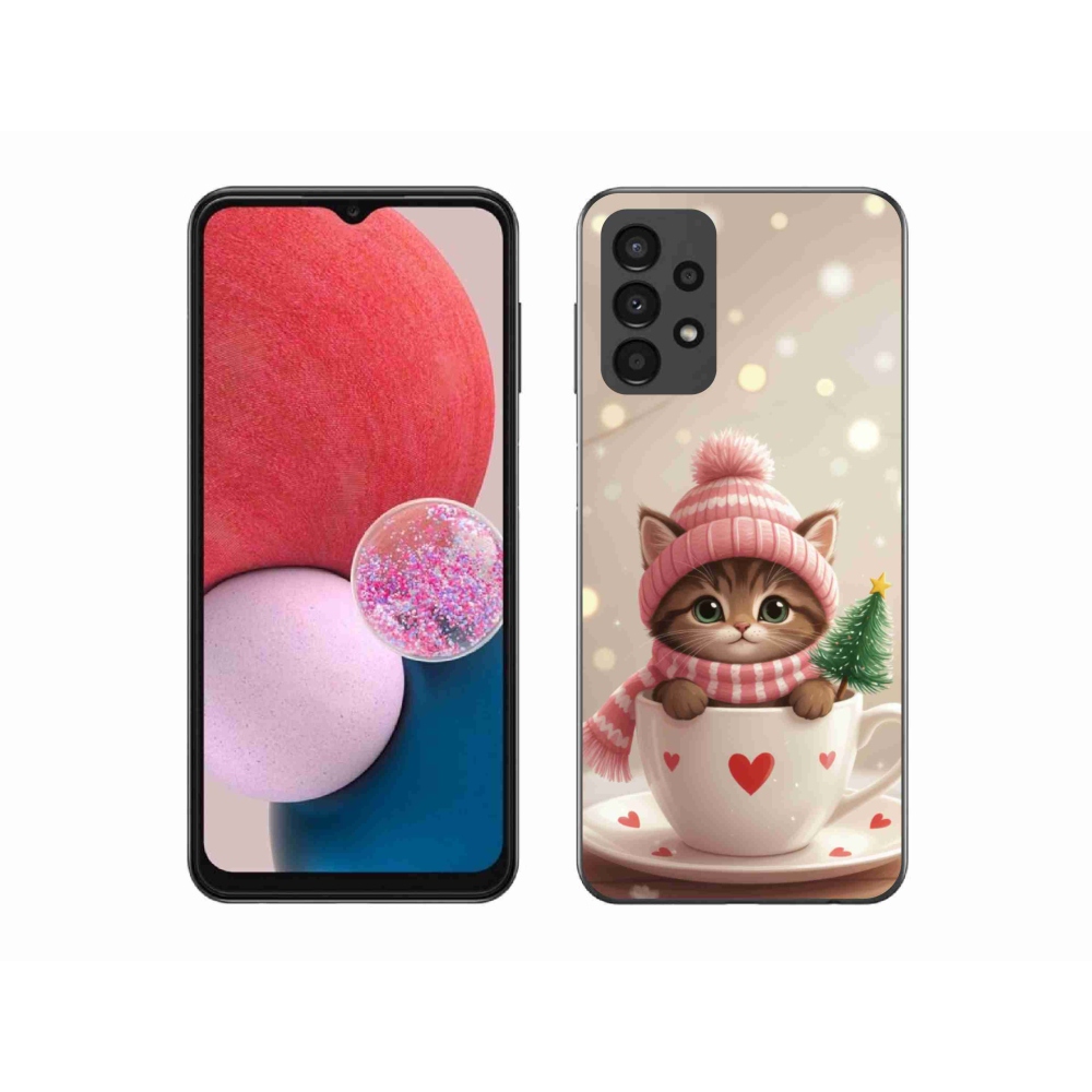 Gelový kryt mmCase na Samsung Galaxy A13 - vánoční kotě v hrnku