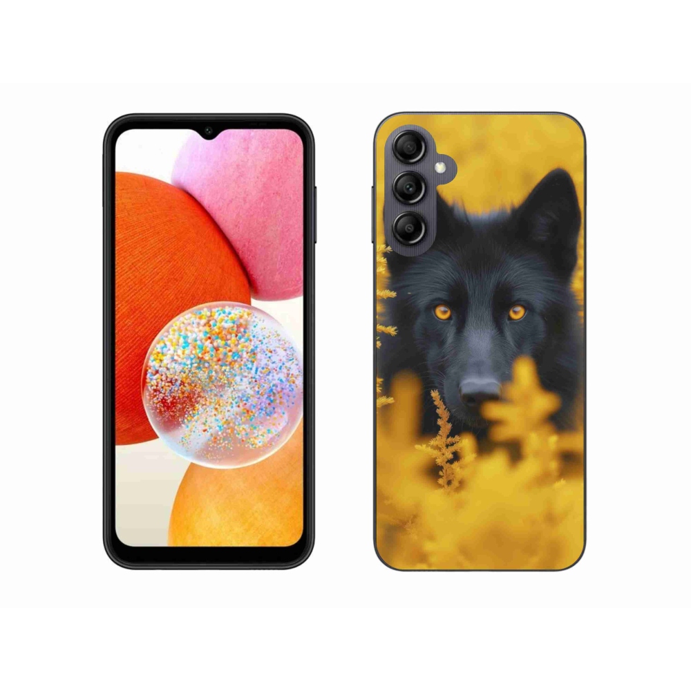 Gelový kryt mmCase na Samsung Galaxy A14 4G/5G - černý vlk 2