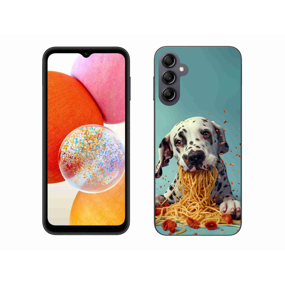 Gelový kryt mmCase na Samsung Galaxy A14 4G/5G - dalmatin a špagety