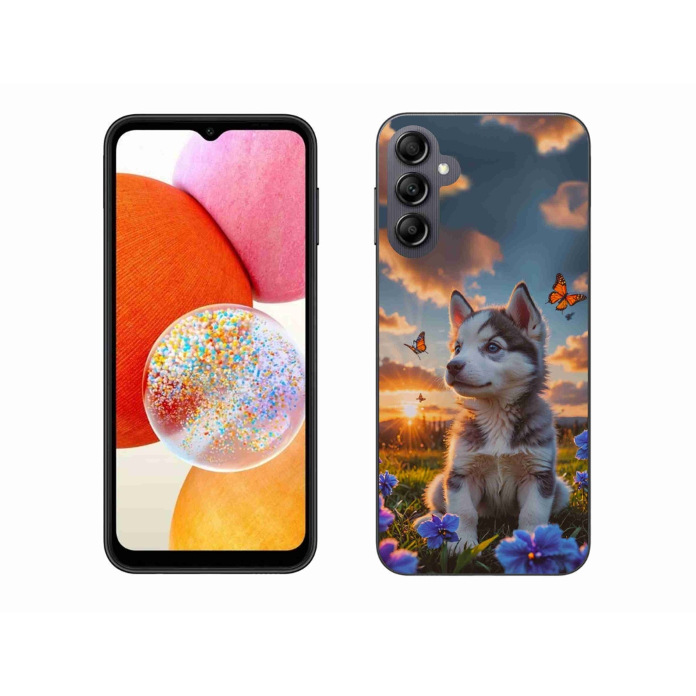 Gelový kryt mmCase na Samsung Galaxy A14 4G/5G - husky při západu slunce