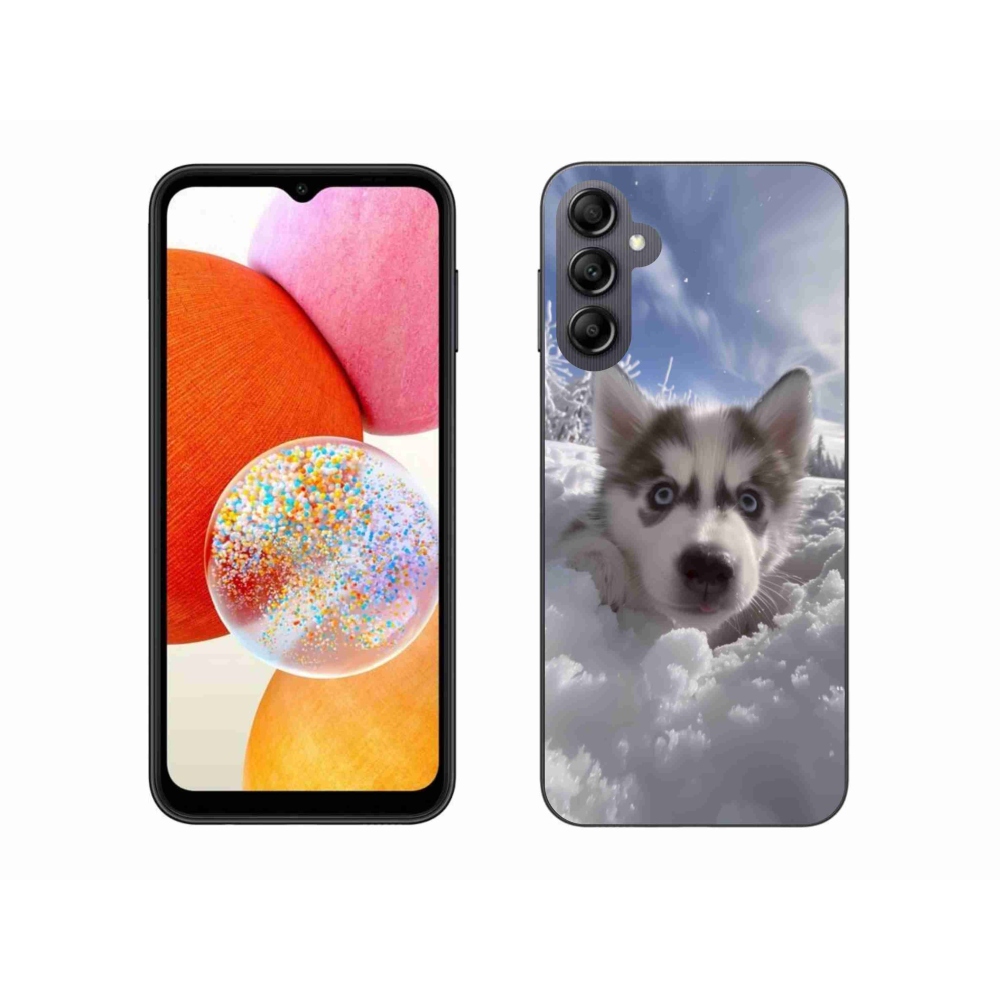 Gelový kryt mmCase na Samsung Galaxy A14 4G/5G - husky ve sněhu