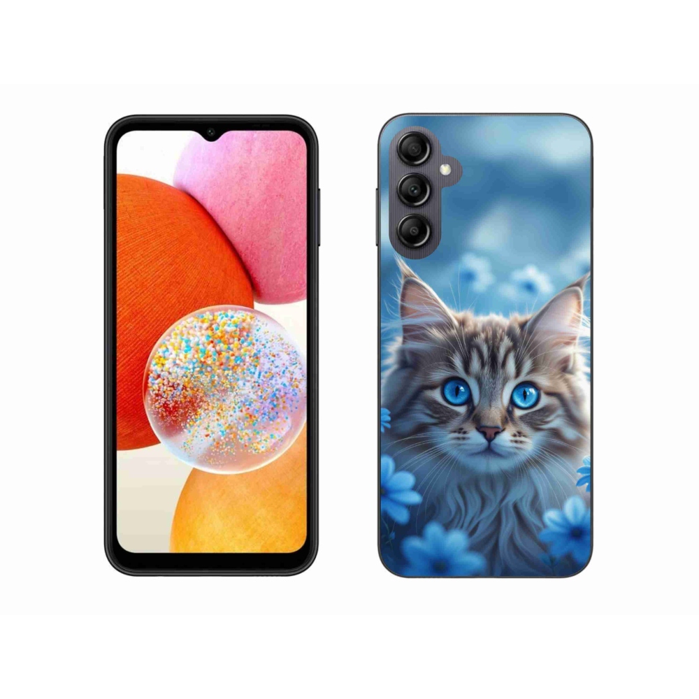 Gelový kryt mmCase na Samsung Galaxy A14 4G/5G - koťátko v modrých květech