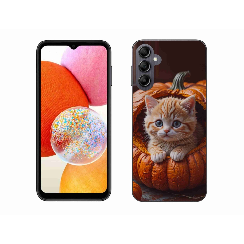 Gelový kryt mmCase na Samsung Galaxy A14 4G/5G - kotě a dýně 2