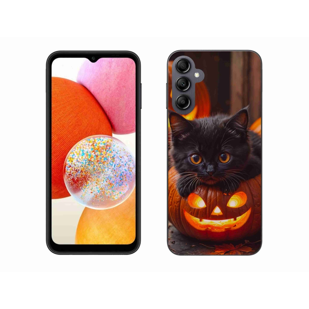 Gelový kryt mmCase na Samsung Galaxy A14 4G/5G - kotě a dýně