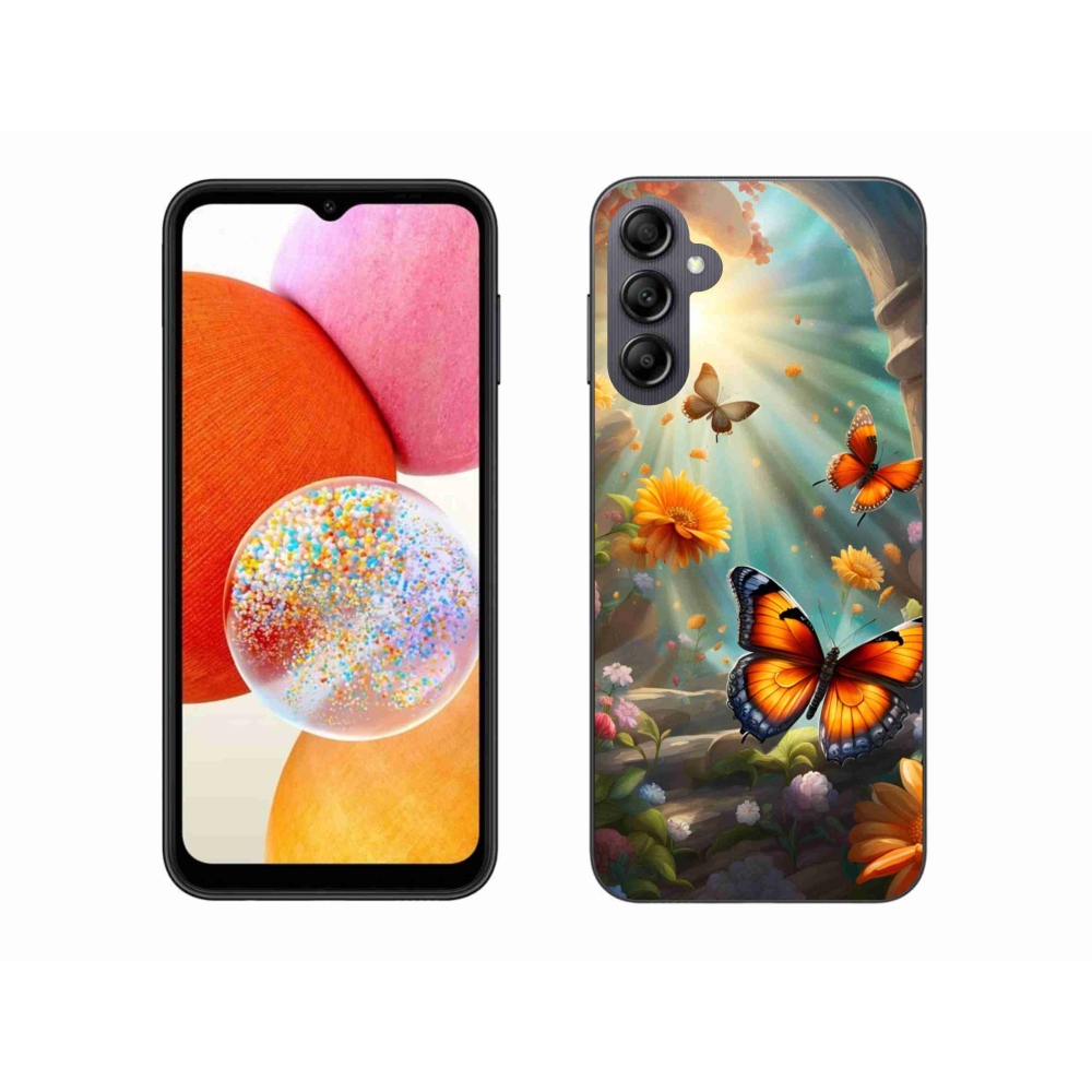 Gelový kryt mmCase na Samsung Galaxy A14 4G/5G - motýlí zahrada 2