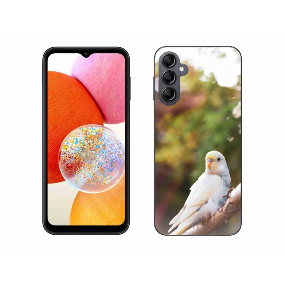 Gelový kryt mmCase na Samsung Galaxy A14 4G/5G - papoušek andulka bílá