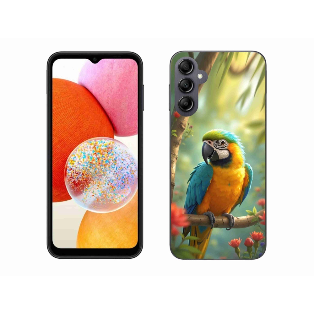 Gelový kryt mmCase na Samsung Galaxy A14 4G/5G - papoušek ara modrožlutá