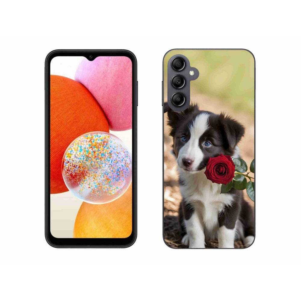Gelový kryt mmCase na Samsung Galaxy A14 4G/5G - roztomilá border kolie s růží