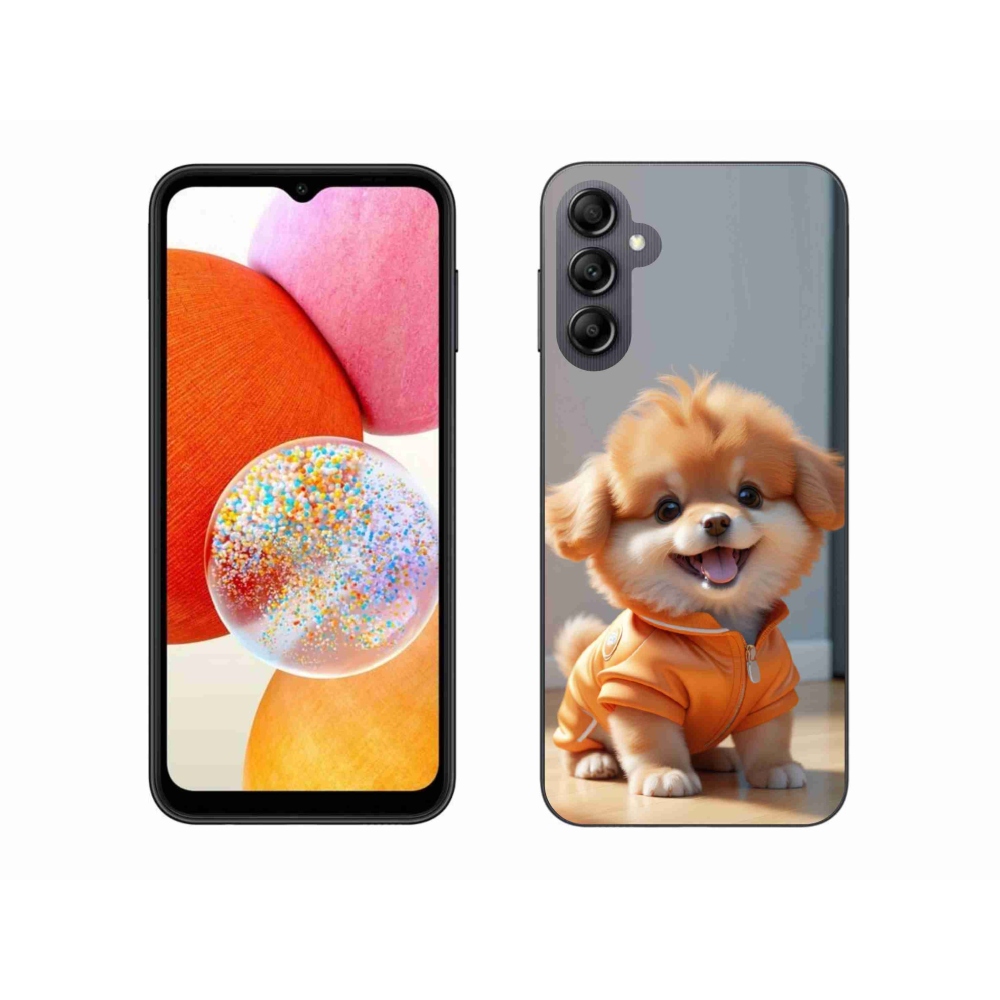Gelový kryt mmCase na Samsung Galaxy A14 4G/5G - roztomilý pomeranian v mikině