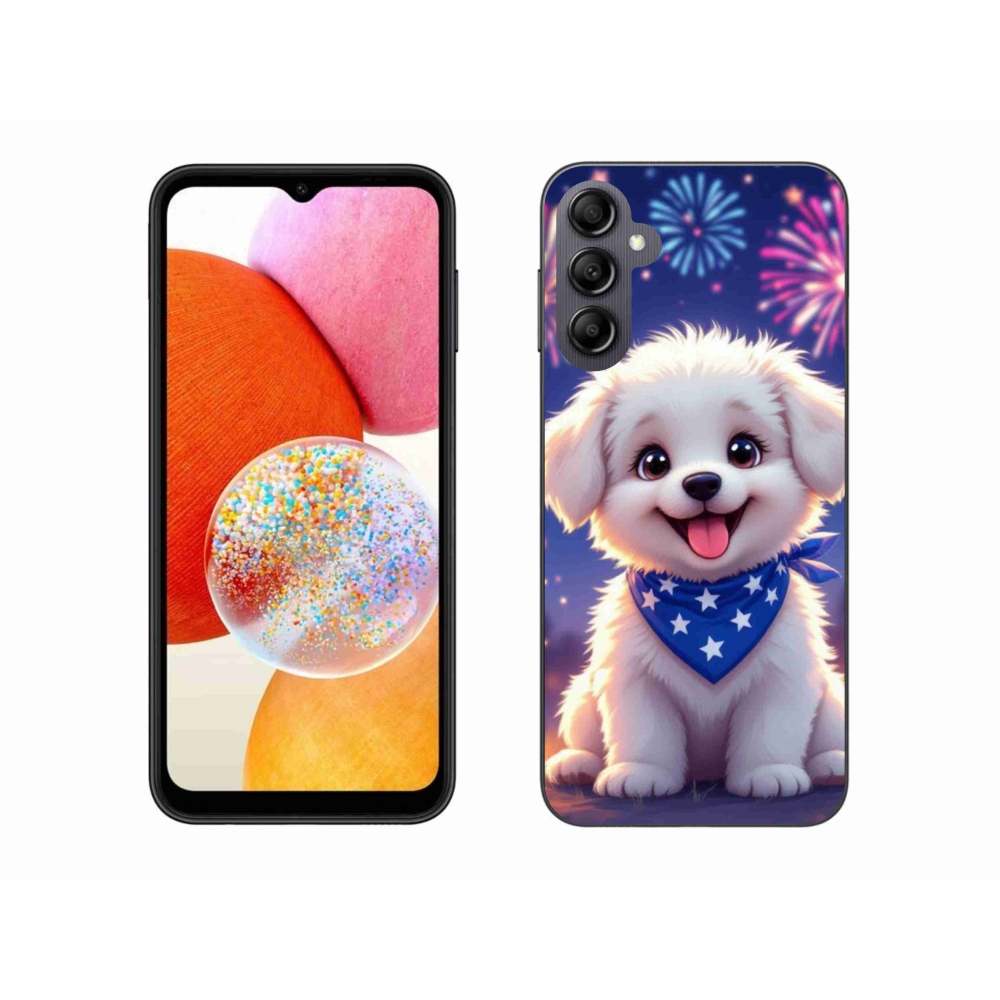 Gelový kryt mmCase na Samsung Galaxy A14 4G/5G - slavnostní štěně