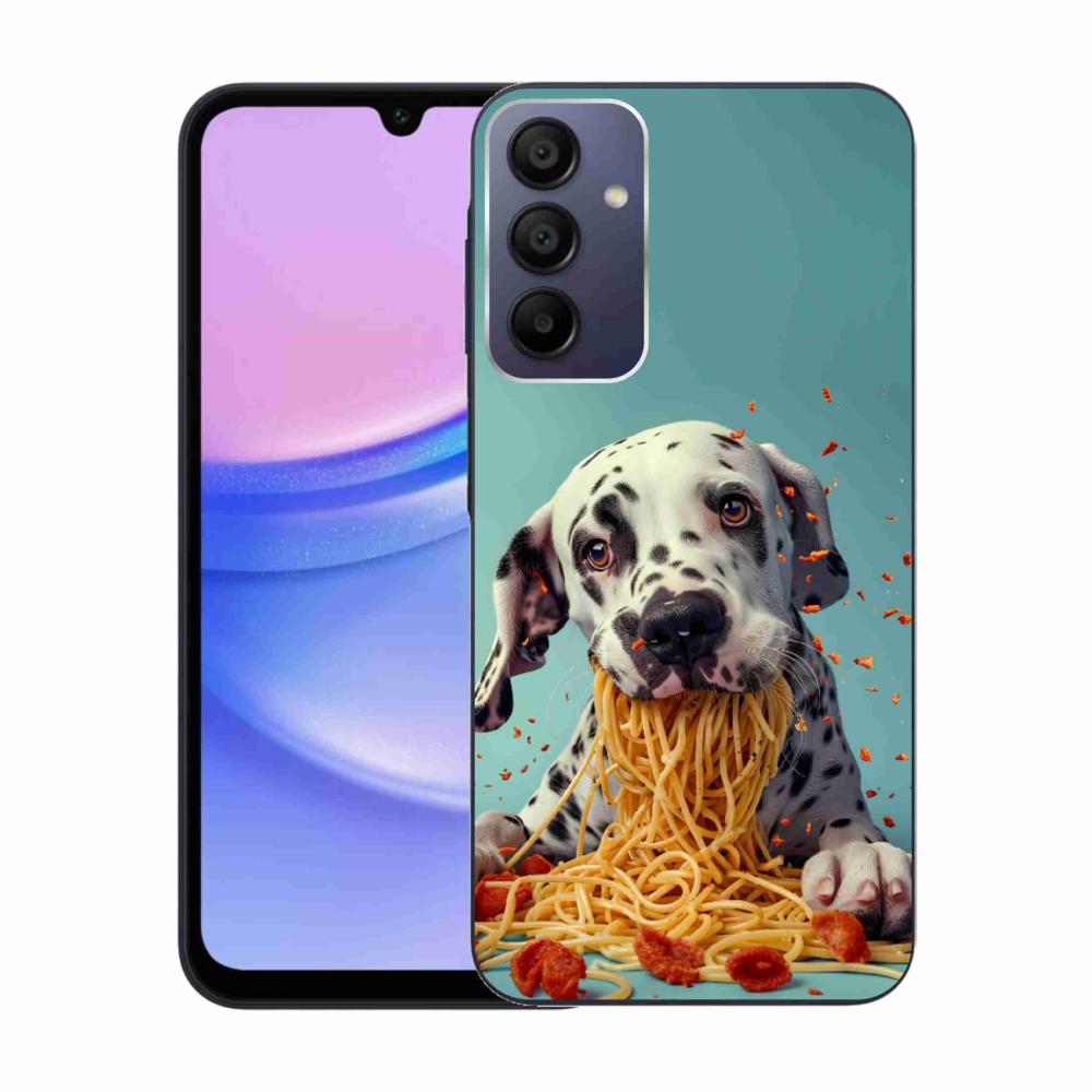 Gelový kryt mmCase na Samsung Galaxy A15 4G/5G - dalmatin a špagety