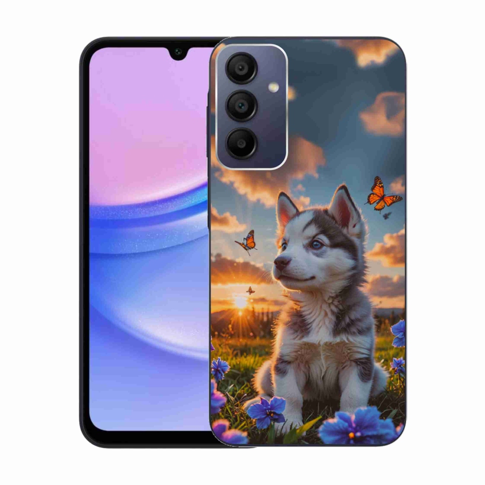 Gelový kryt mmCase na Samsung Galaxy A15 4G/5G - husky při západu slunce