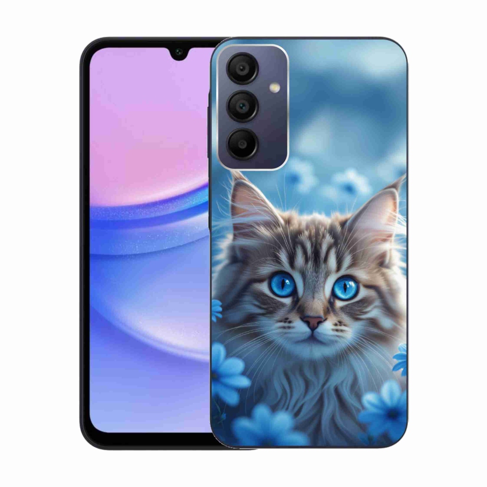 Gelový kryt mmCase na Samsung Galaxy A15 4G/5G - koťátko v modrých květech