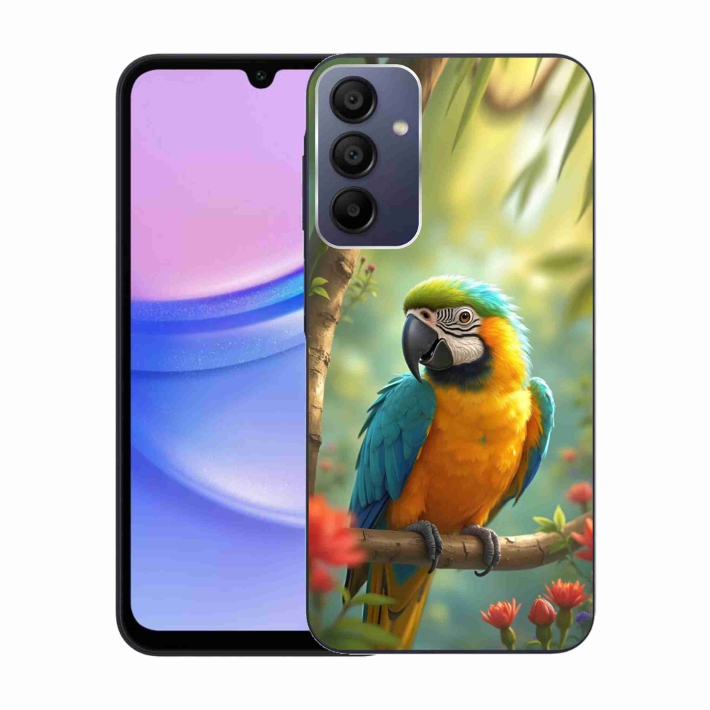 Gelový kryt mmCase na Samsung Galaxy A15 4G/5G - papoušek ara modrožlutá