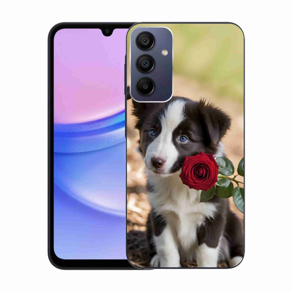 Gelový kryt mmCase na Samsung Galaxy A15 4G/5G - roztomilá border kolie s růží