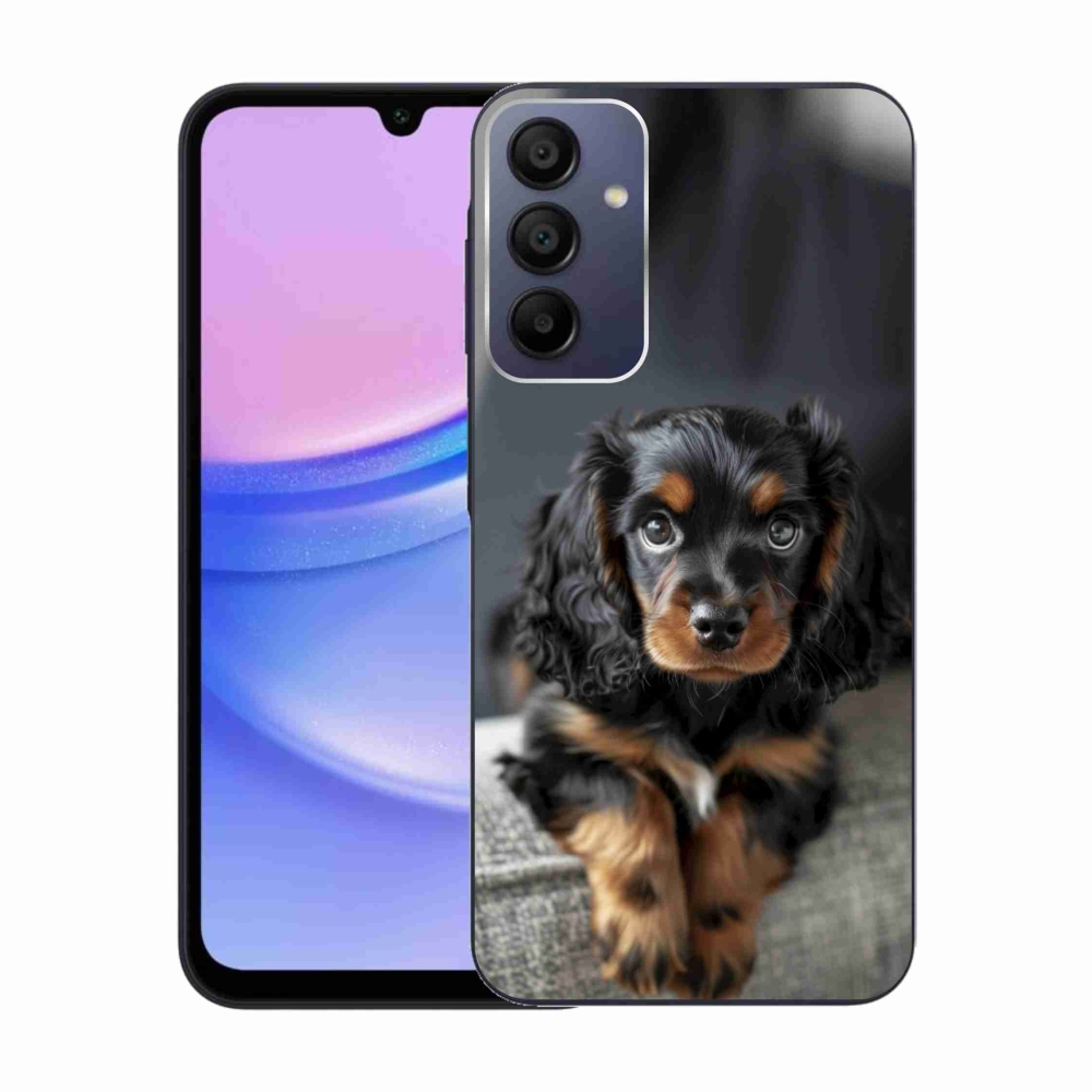 Gelový kryt mmCase na Samsung Galaxy A15 4G/5G - roztomilý dlouhosrstý jezevčík