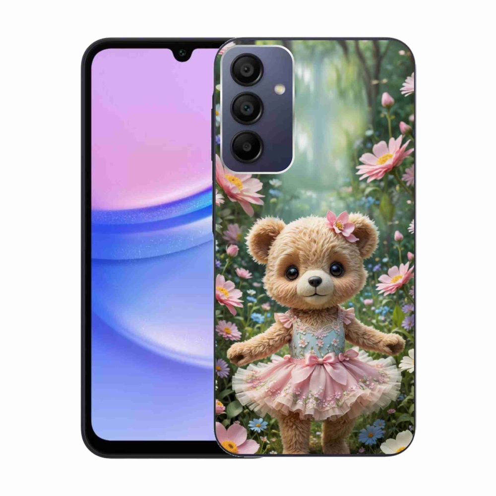 Gelový kryt mmCase na Samsung Galaxy A15 4G/5G - roztomilý medvídek v květinách