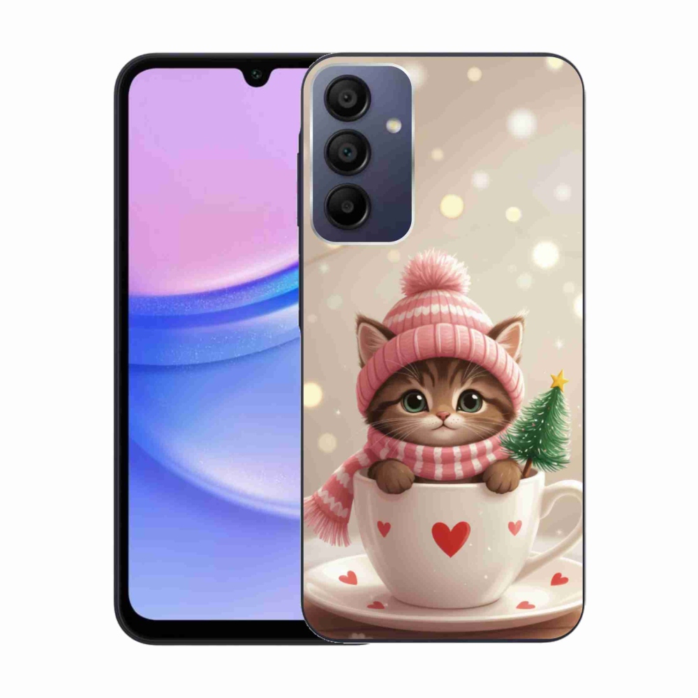 Gelový kryt mmCase na Samsung Galaxy A15 4G/5G - vánoční kotě v hrnku