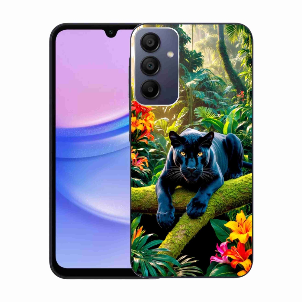 Gelový kryt mmCase na Samsung Galaxy A15/5G - černý panter v džungli